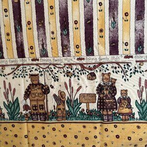 3 yards Vintage Cat Fishing Cotton Fabric Crafts Skirts Primitive Border